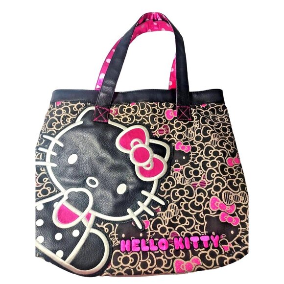 Loungefly Handbags - HTF Hello Kitty LoungeFly Black & Pink Tote Bag Leather Accent
